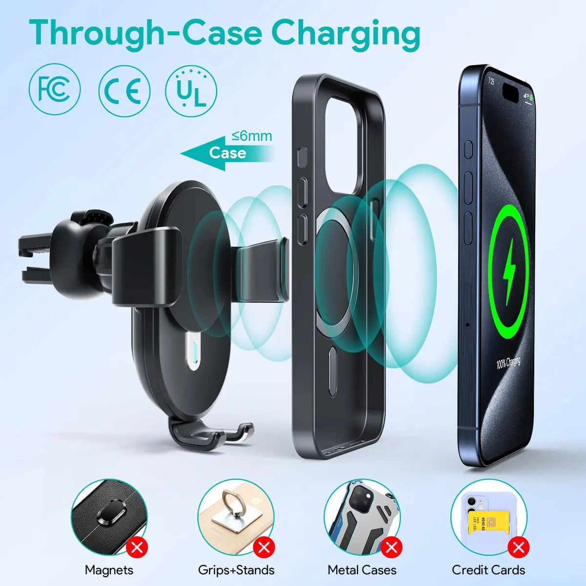 Soporte de Coche con Carga Inalámbrica para Celular – Rotación 360° | WOOX