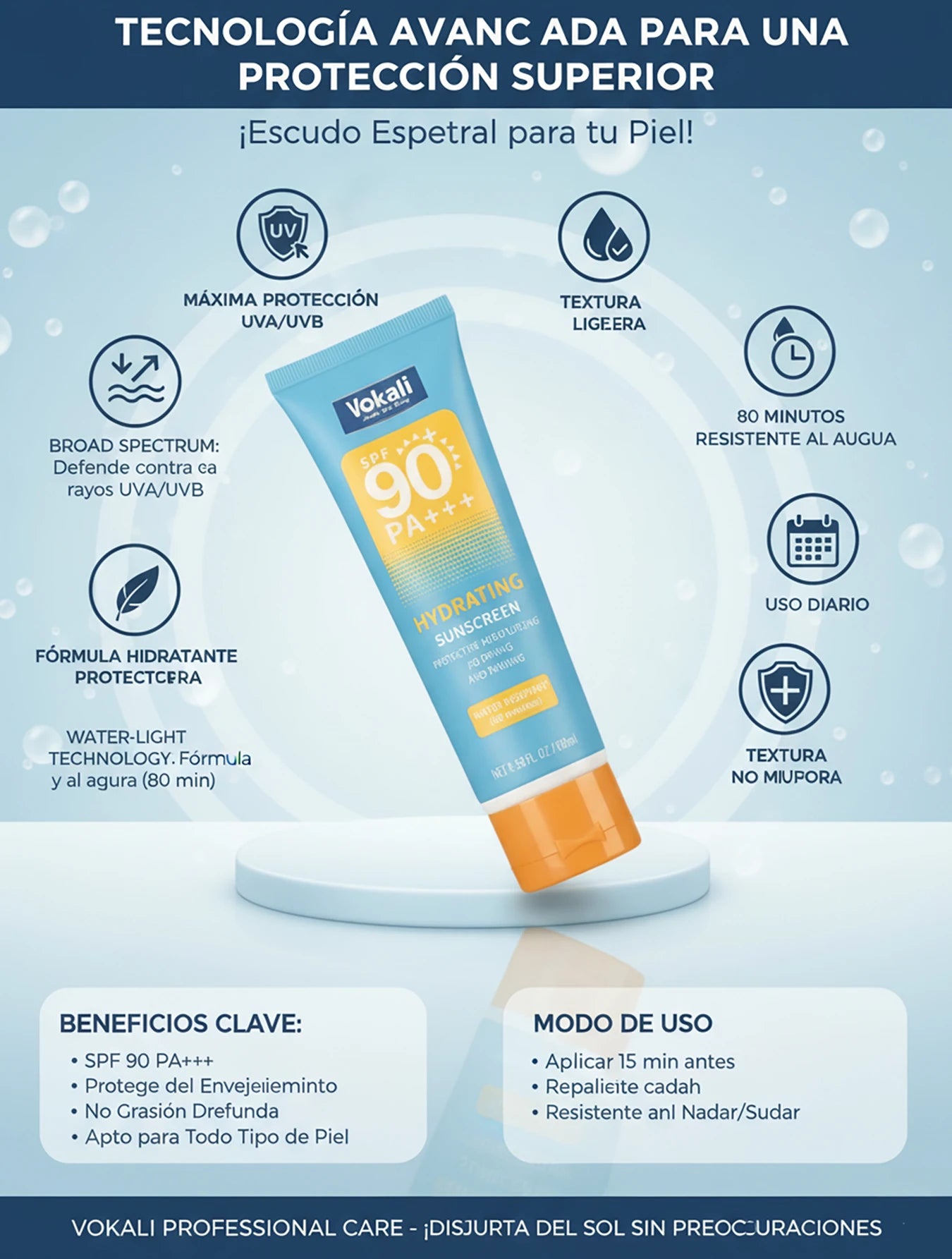 Vokali Sunscreen SPF 90+ PA+  High Protection UVA / UVB – Face & Body
