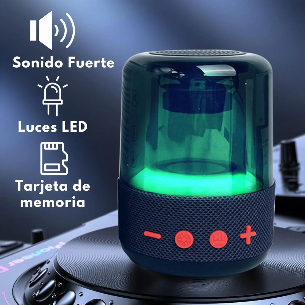 Bocina Bluetooth Portátil Cilíndrica con Luz LED 360° – Sonido Envolvente