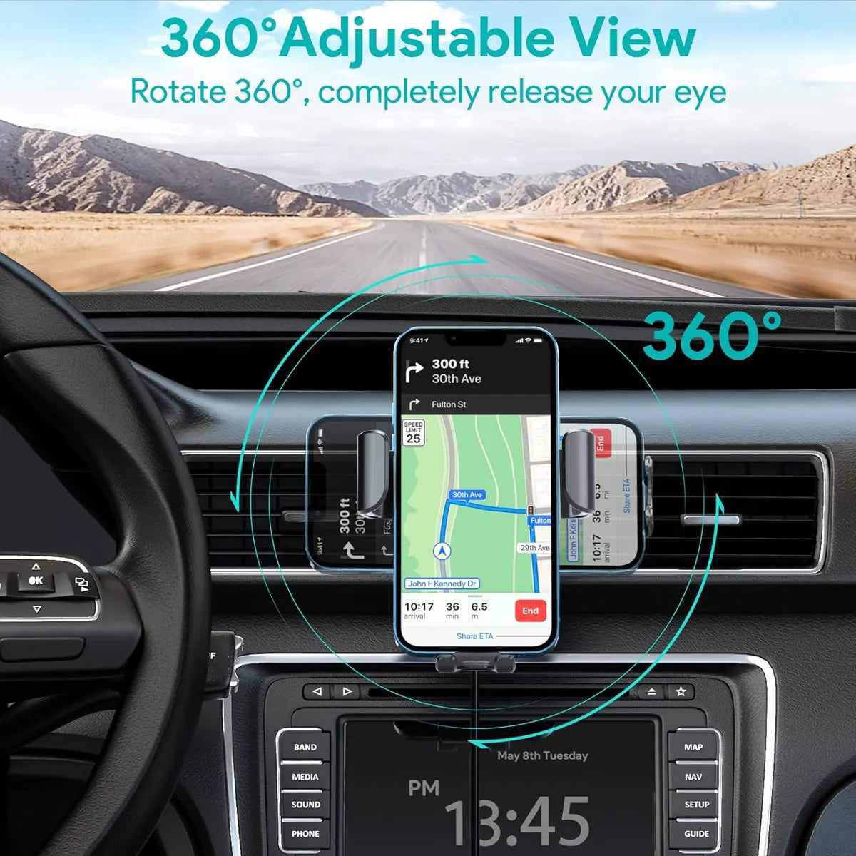 Soporte de Coche con Carga Inalámbrica para Celular – Rotación 360° | WOOX