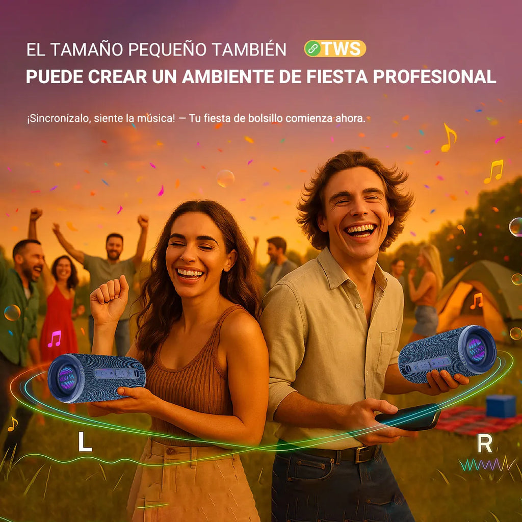 Altavoz Bluetooth 5.3 Portátil Impermeable IPX7 – Sonido Estéreo y Bass Potente | WOOX