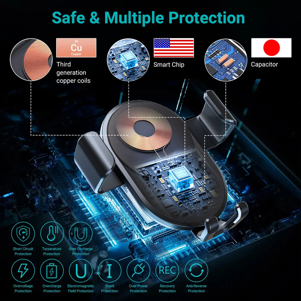 Soporte de Coche con Carga Inalámbrica para Celular – Rotación 360° | WOOX