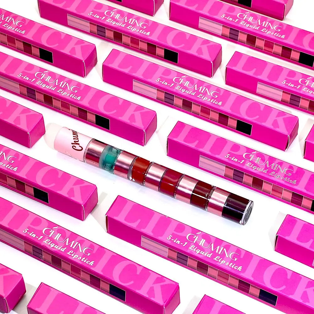 Set de Labiales Mate 5 en 1 – Brillo Labial Terciopelo Rojo, No Transfiere, Fórmula Mineral, Combo de Belleza para Labios 💄✨