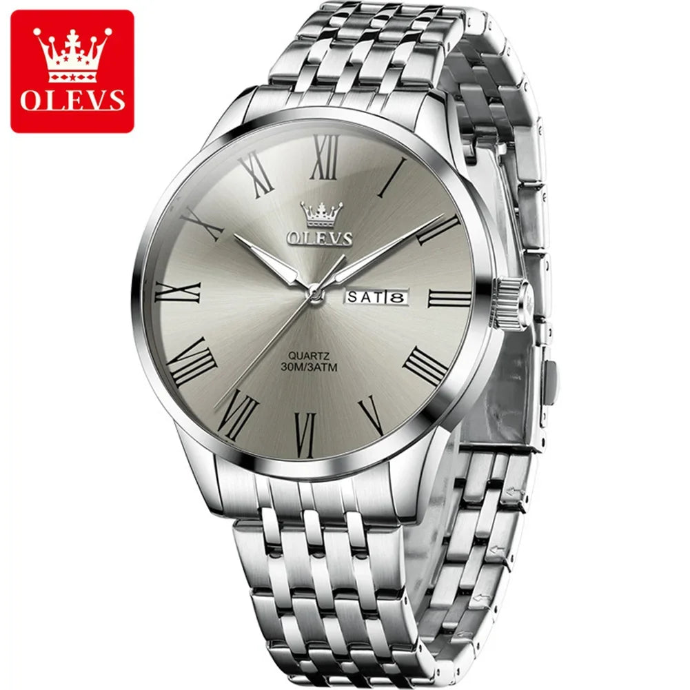 Reloj OLEVS de acero inoxidable para hombre, estilo empresarial minimalista, de lujo,
