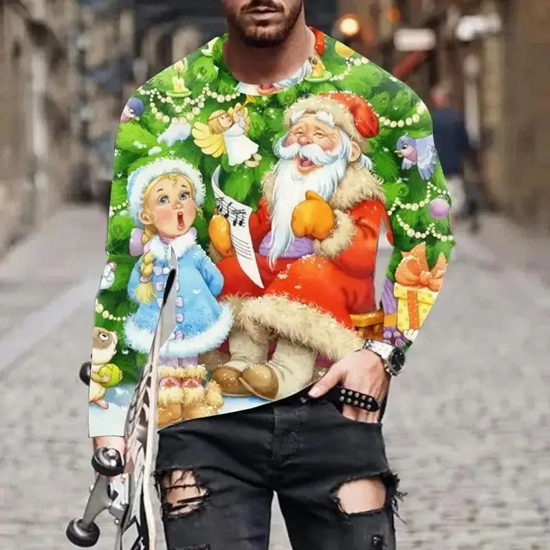 Playera Navideña Hombre Manga Larga - Estampado 3D