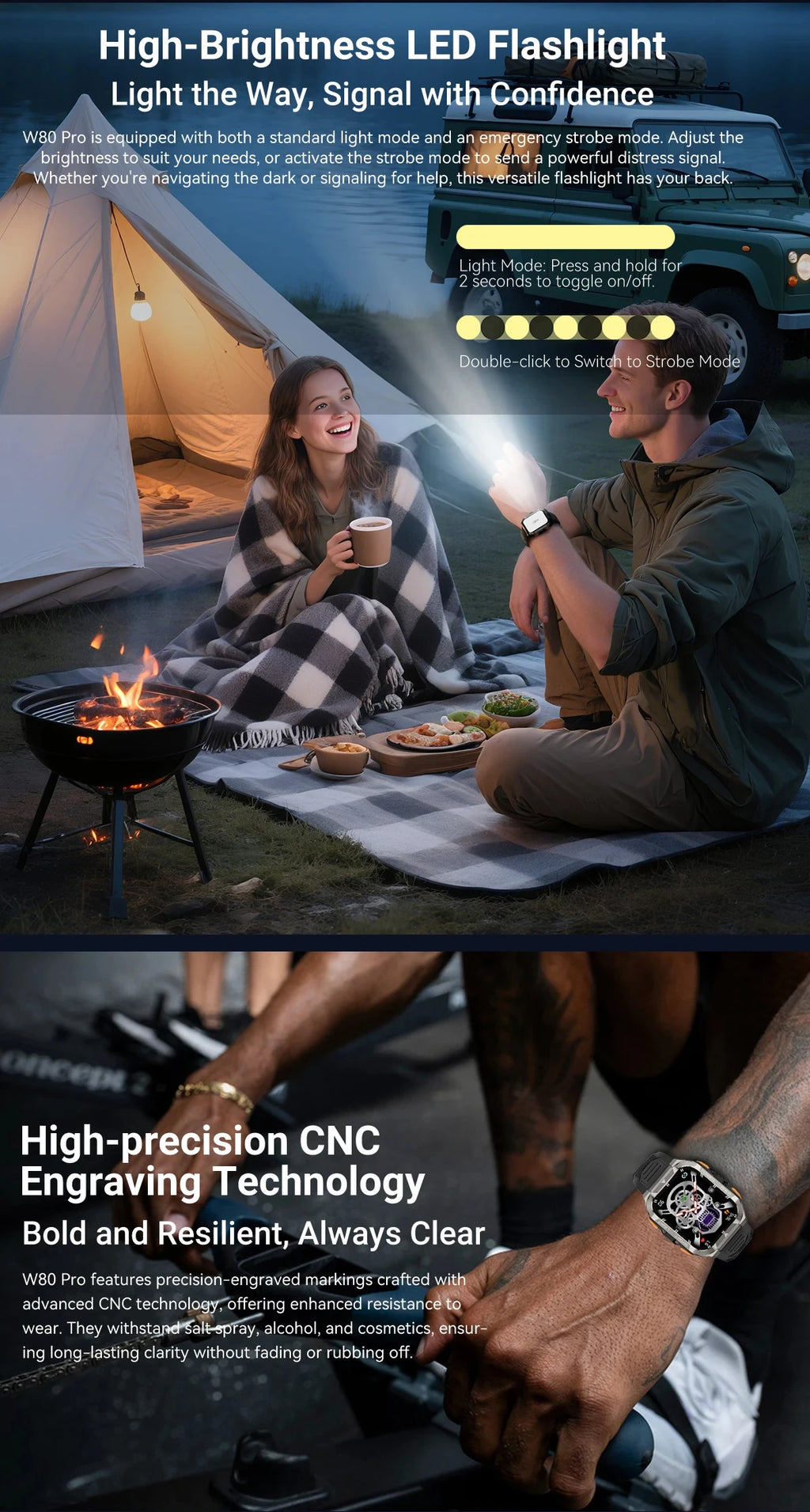 Reloj inteligente Blackview W80 Pro con pantalla de 1,91" y linterna LED para hombre