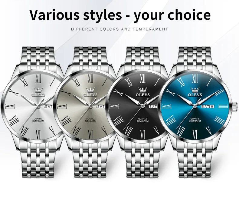 Reloj OLEVS de acero inoxidable para hombre, estilo empresarial minimalista, de lujo,
