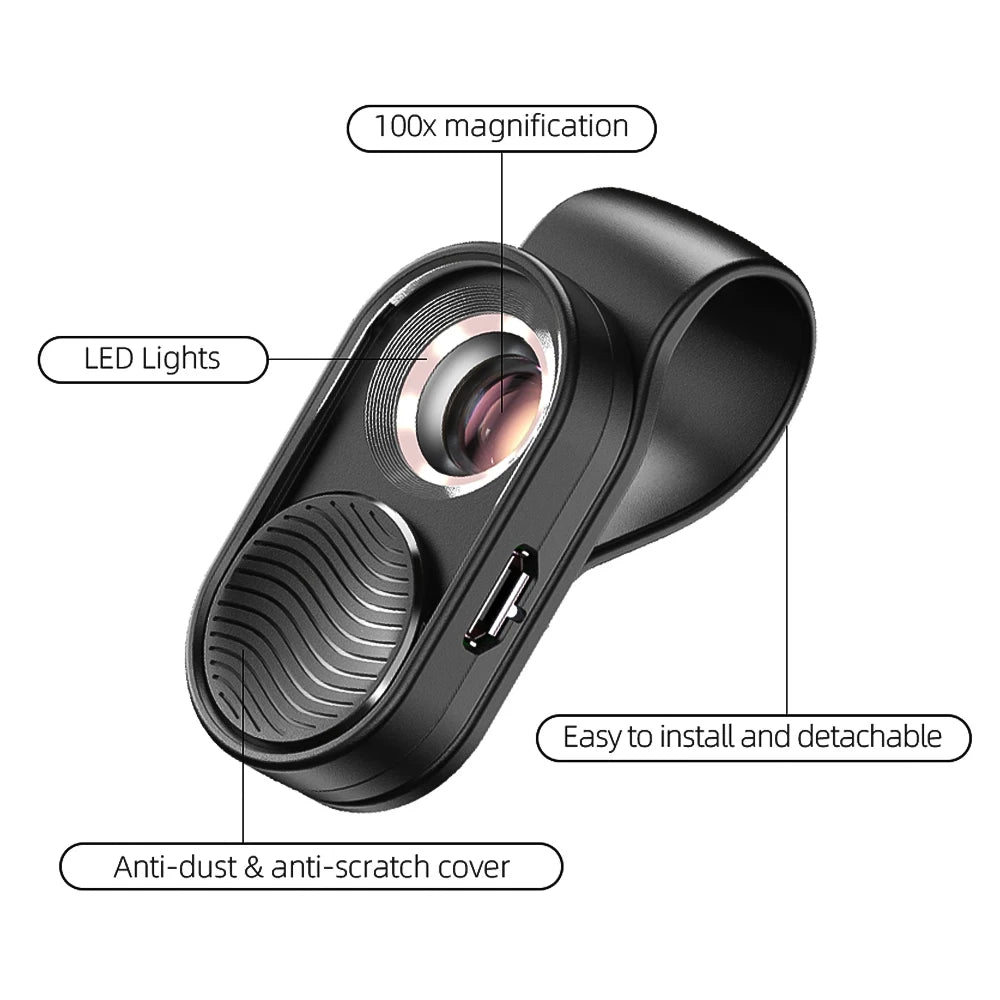 Lente Microscopio para Teléfono 100X/200X con Clip