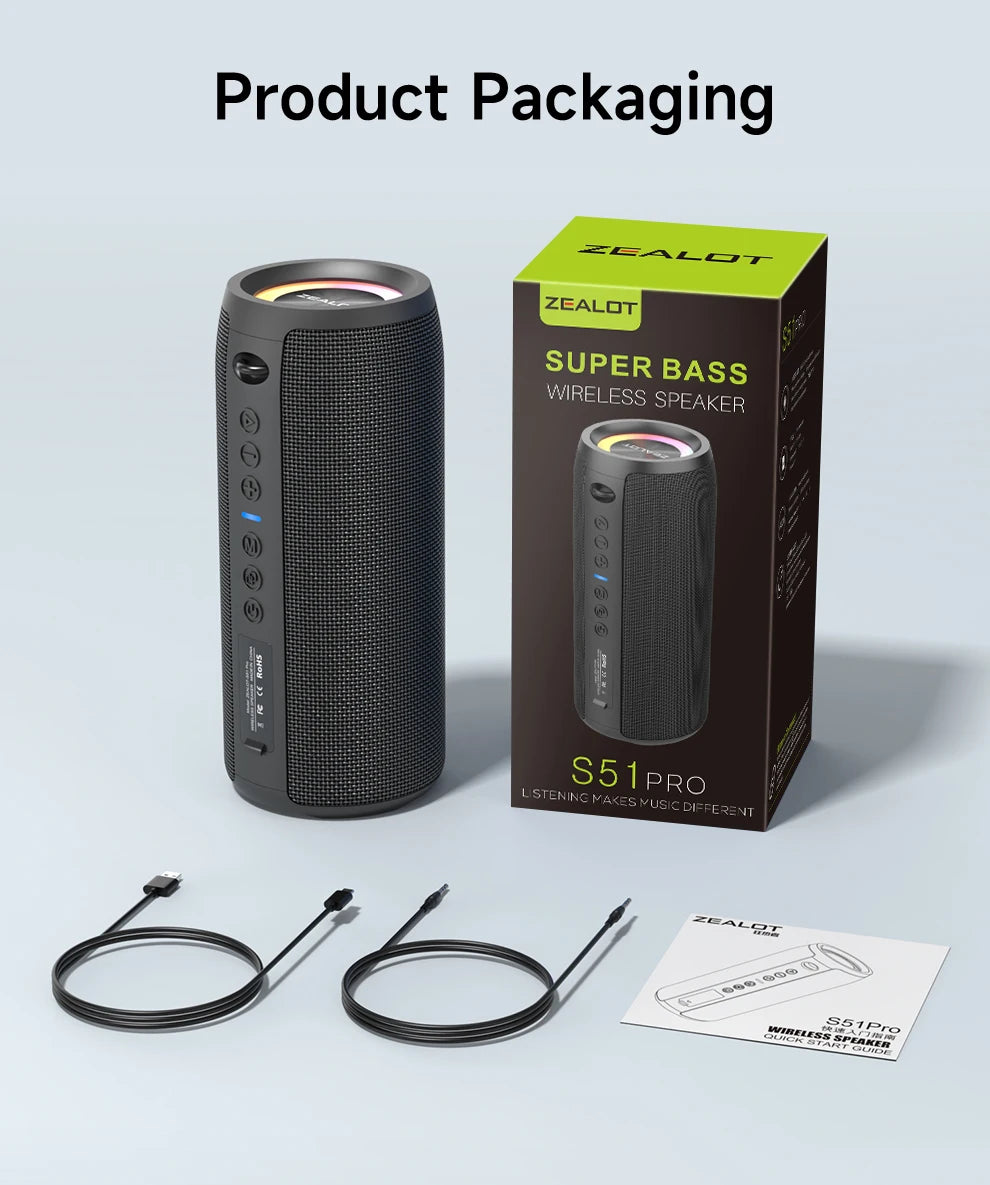 Altavoz Portátil Bluetooth ZEALOT® S51 Pro – 40W. CALIDAD ALTA