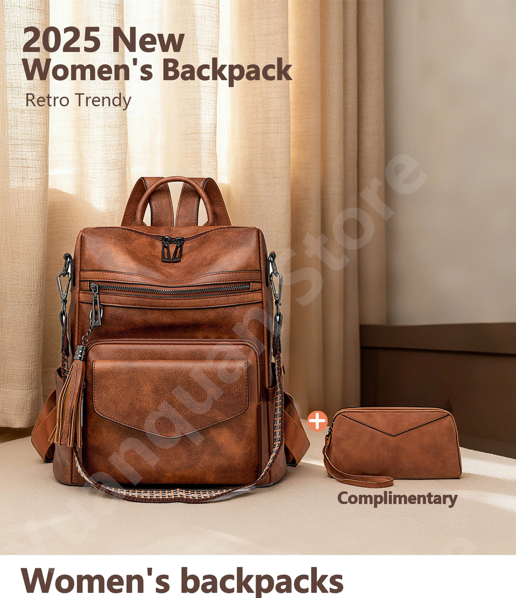 Mochila Retro Impermeable PU - Antirrobo Mujer