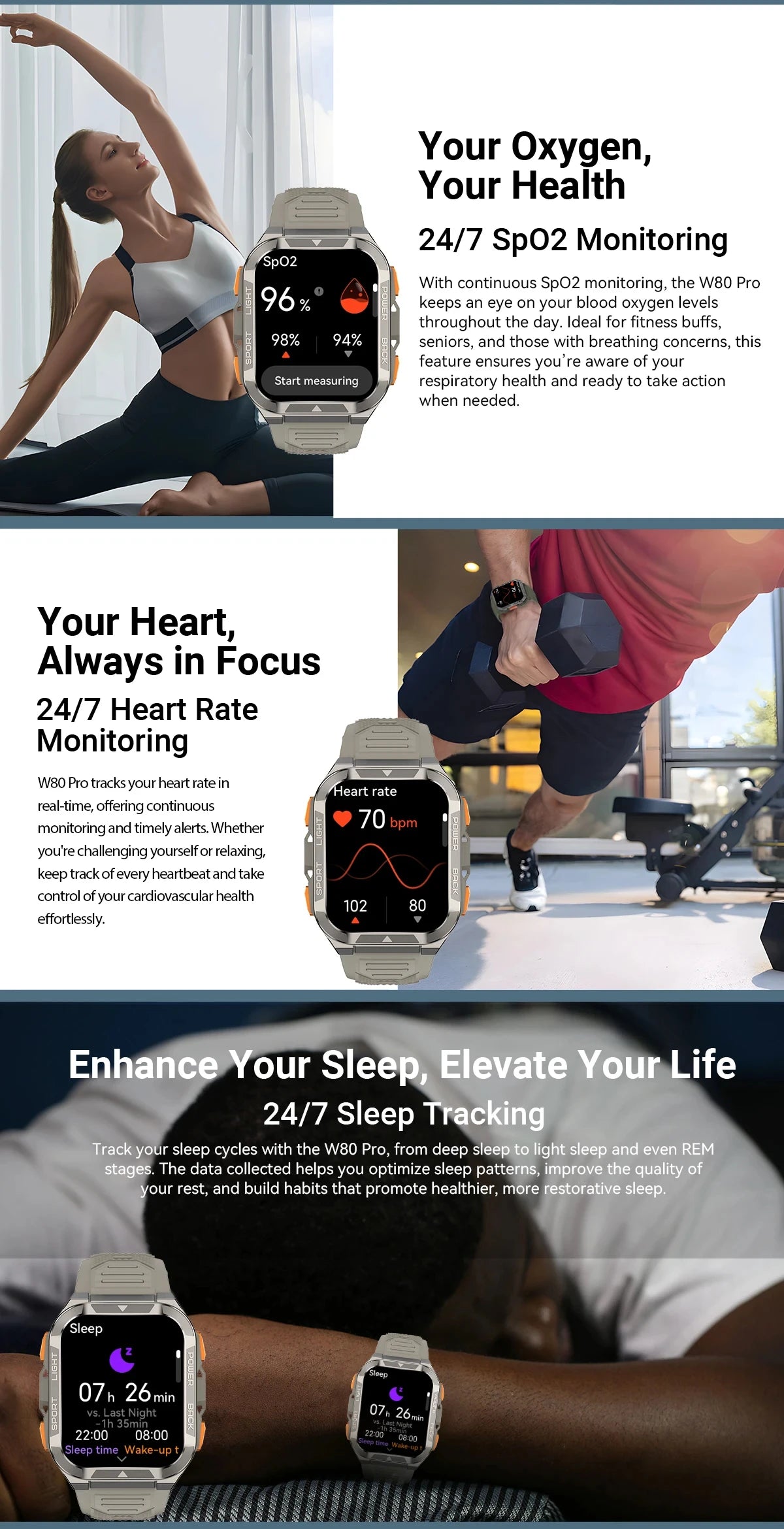 Reloj inteligente Blackview W80 Pro con pantalla de 1,91" y linterna LED para hombre