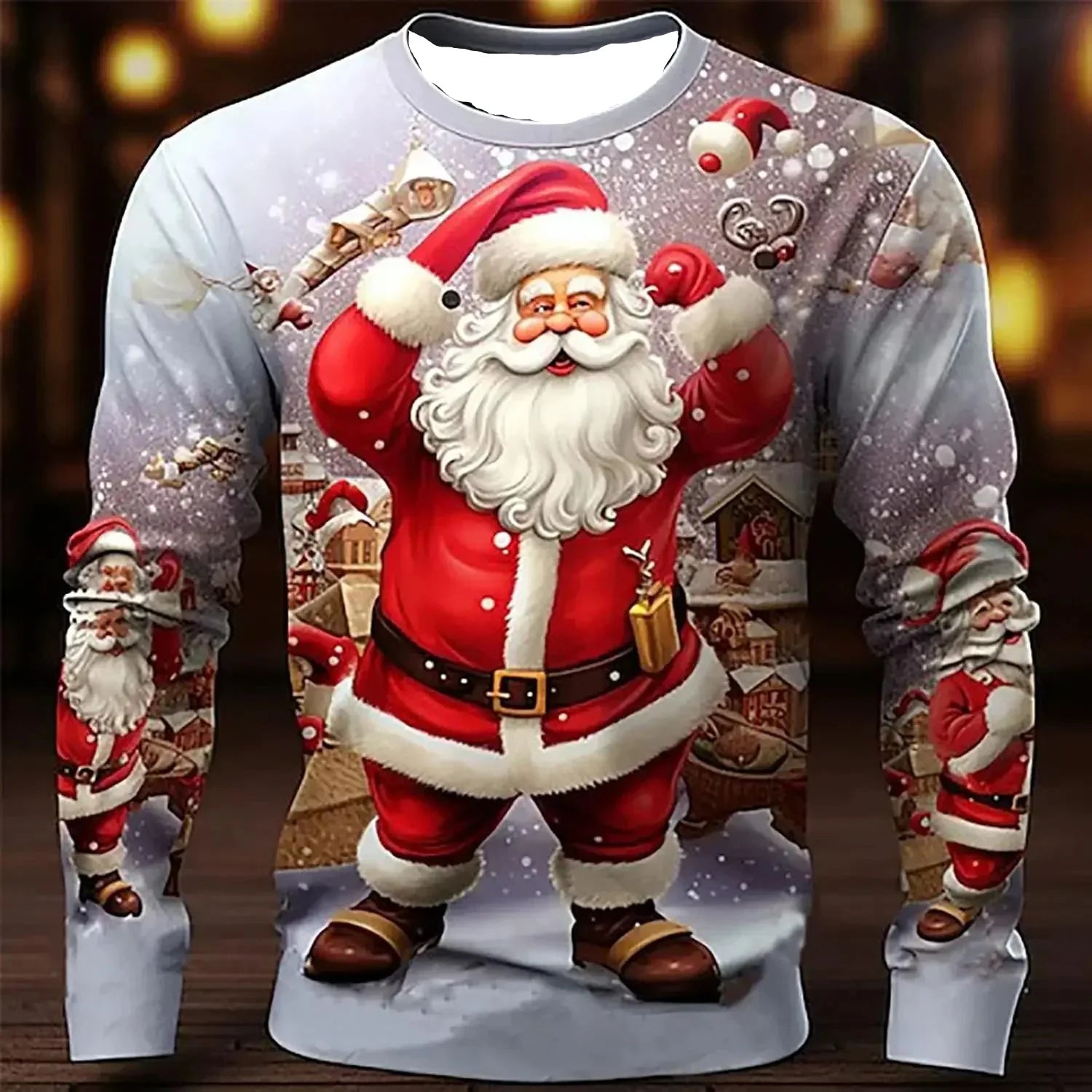 Playera Navideña Hombre Manga Larga - Estampado 3D