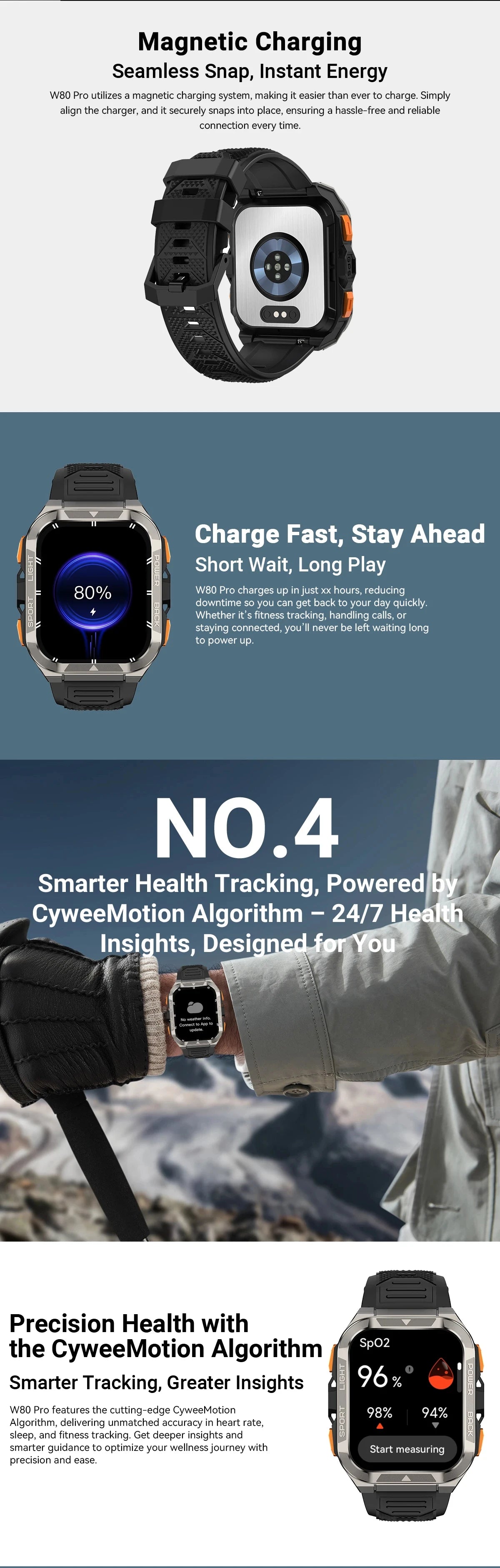 Reloj inteligente Blackview W80 Pro con pantalla de 1,91" y linterna LED para hombre