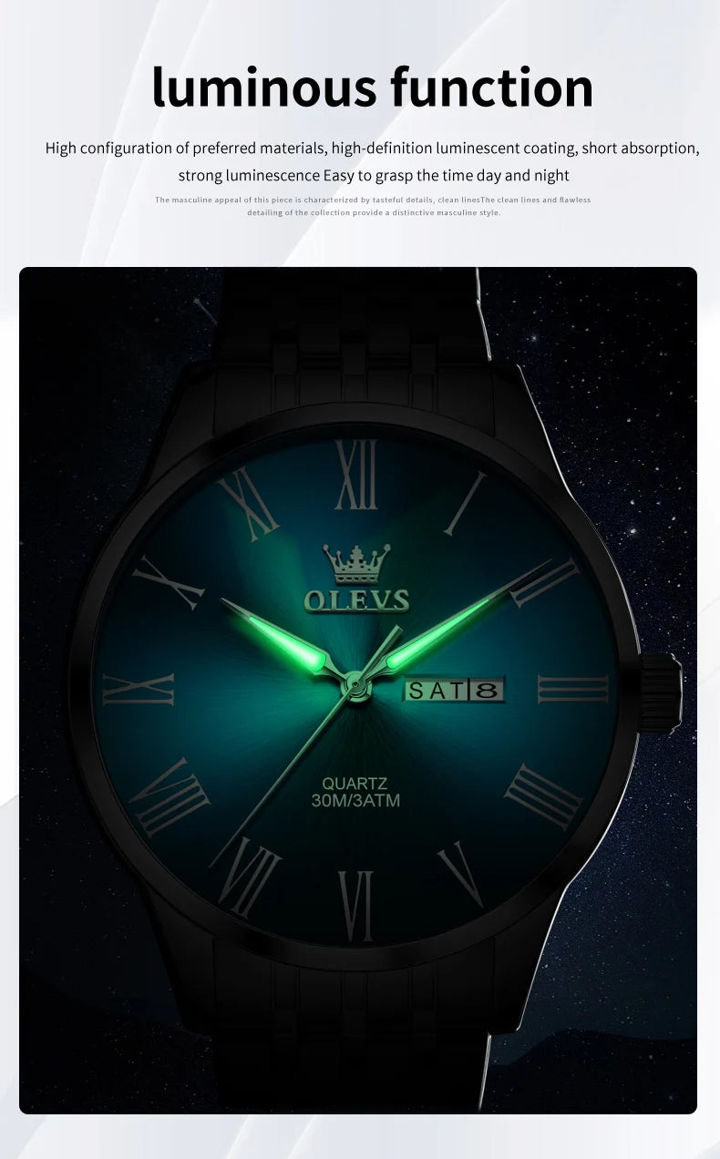 Reloj OLEVS de acero inoxidable para hombre, estilo empresarial minimalista, de lujo,