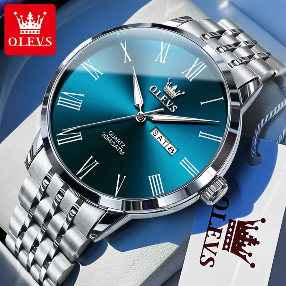 Reloj OLEVS de acero inoxidable para hombre, estilo empresarial minimalista, de lujo,