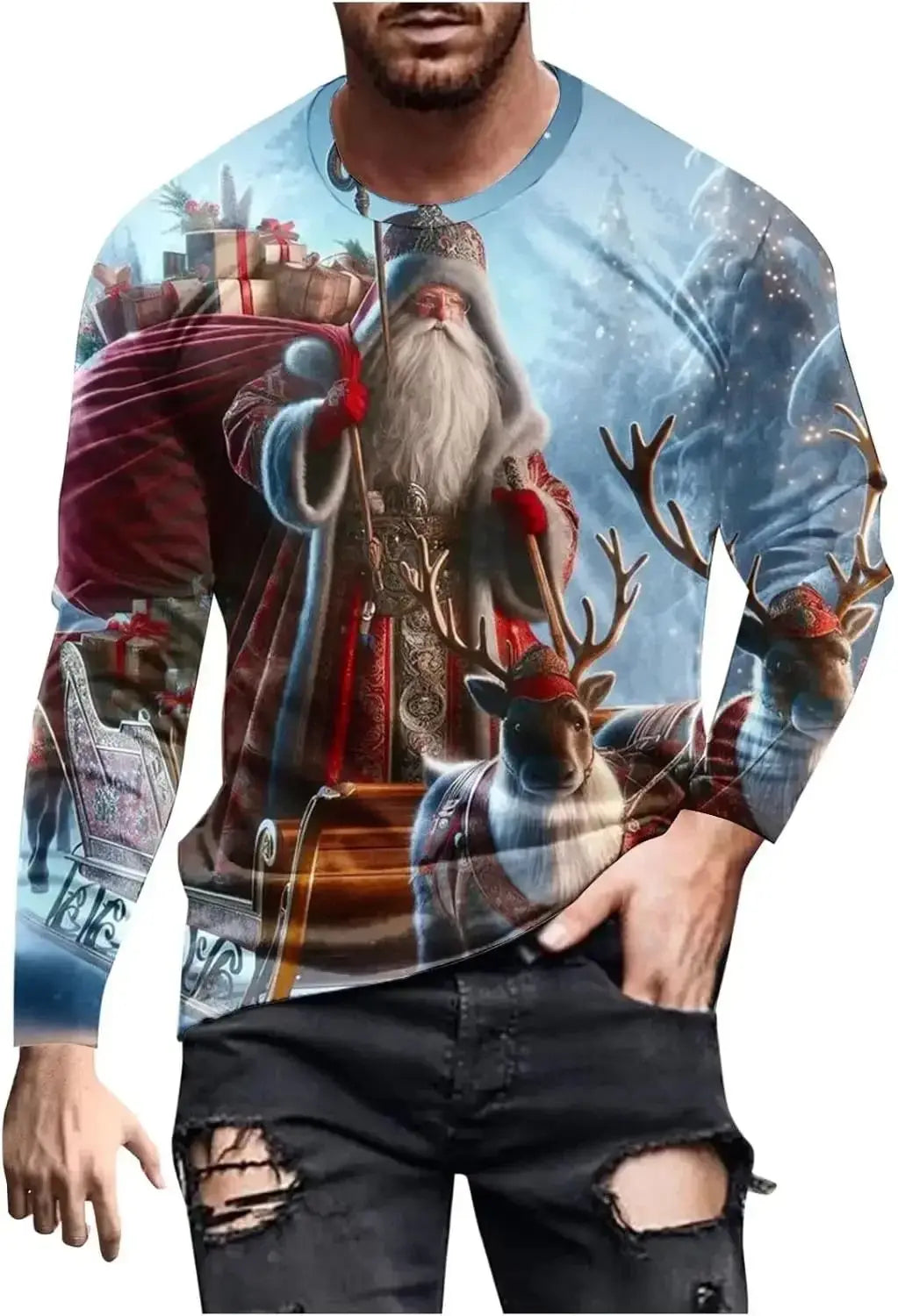 Playera Navideña Hombre Manga Larga - Estampado 3D