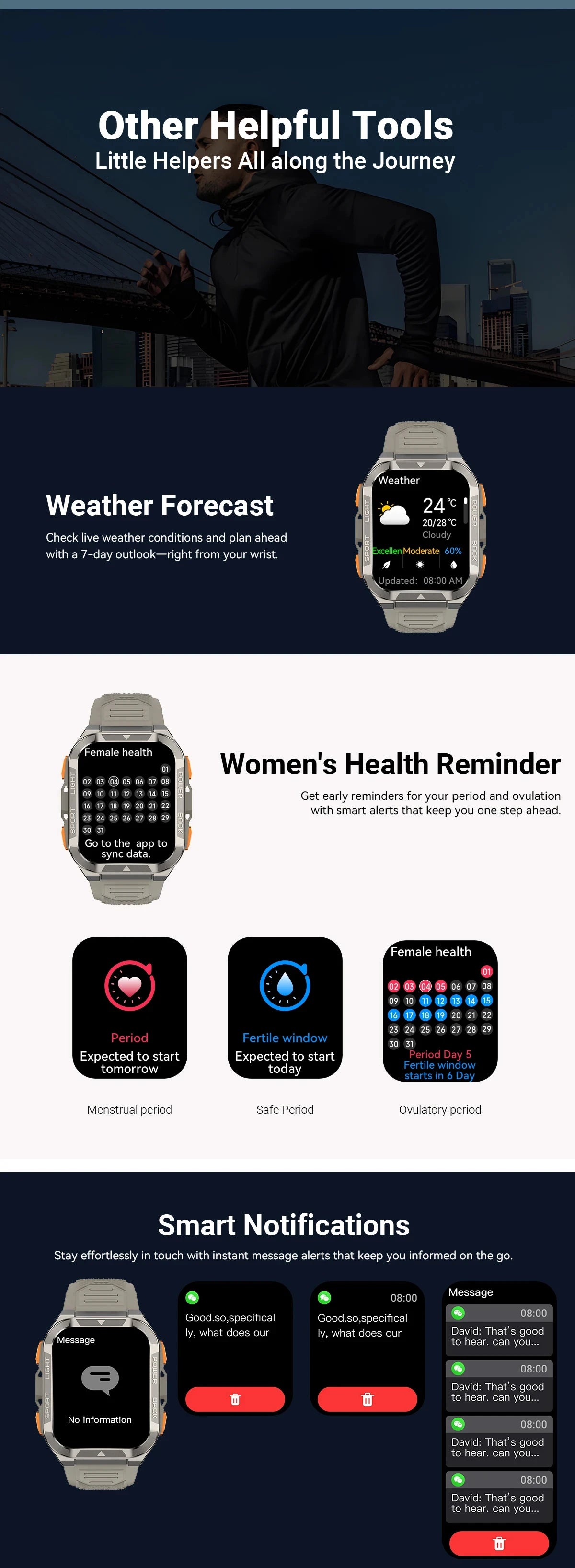 Reloj inteligente Blackview W80 Pro con pantalla de 1,91" y linterna LED para hombre