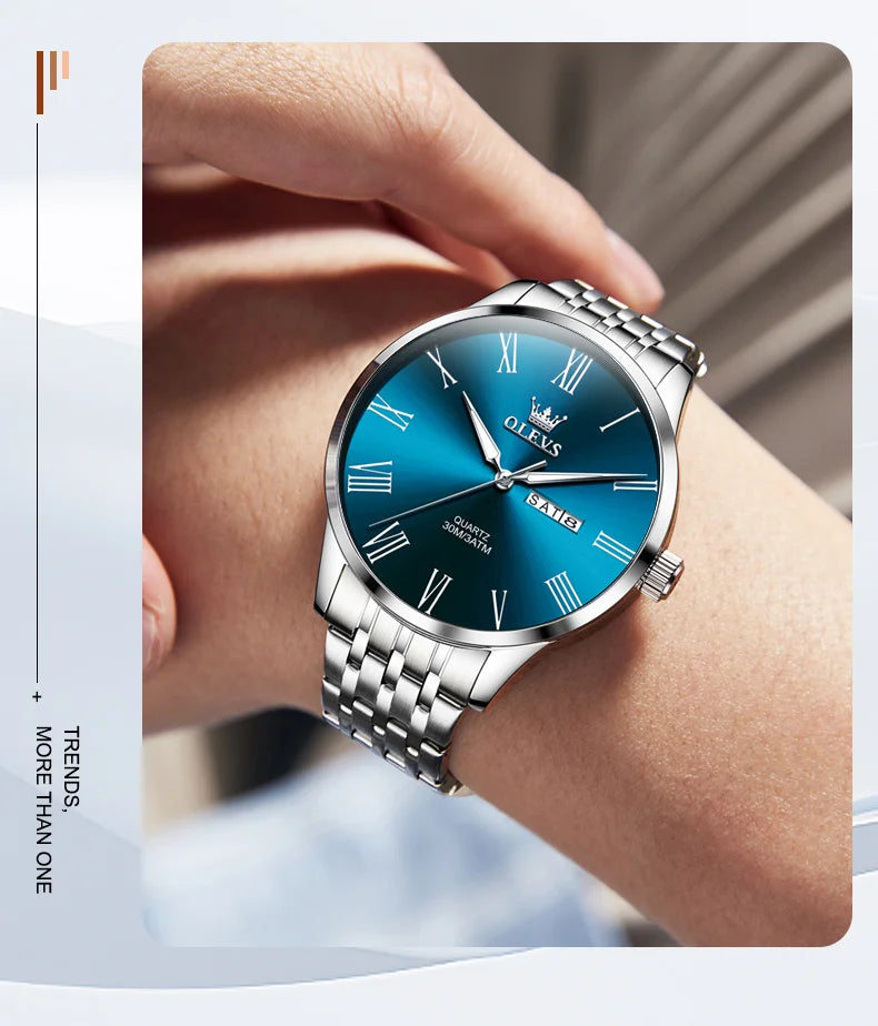 Reloj OLEVS de acero inoxidable para hombre, estilo empresarial minimalista, de lujo,
