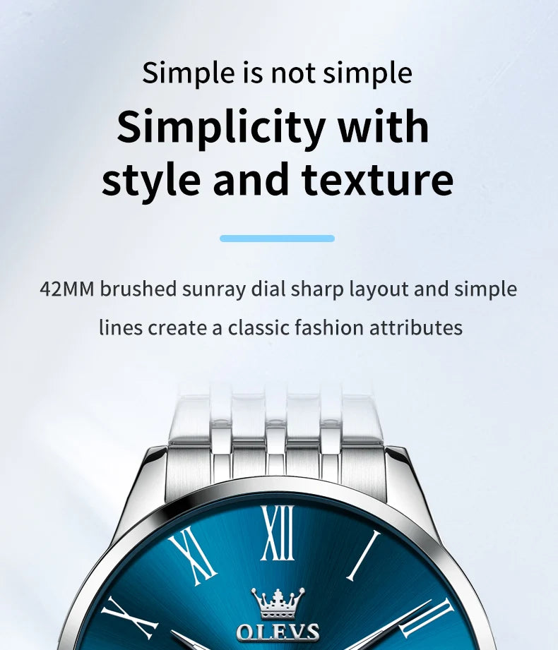 Reloj OLEVS de acero inoxidable para hombre, estilo empresarial minimalista, de lujo,