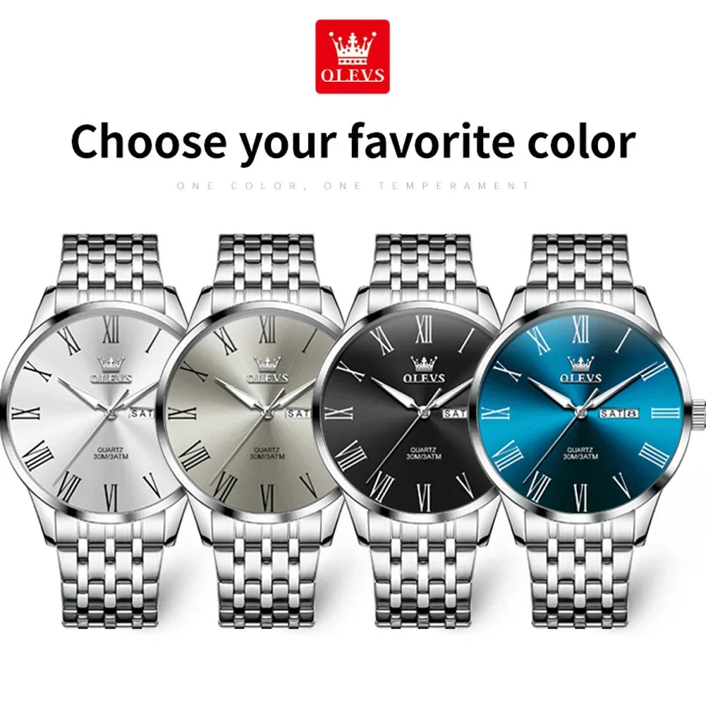 Reloj OLEVS de acero inoxidable para hombre, estilo empresarial minimalista, de lujo,