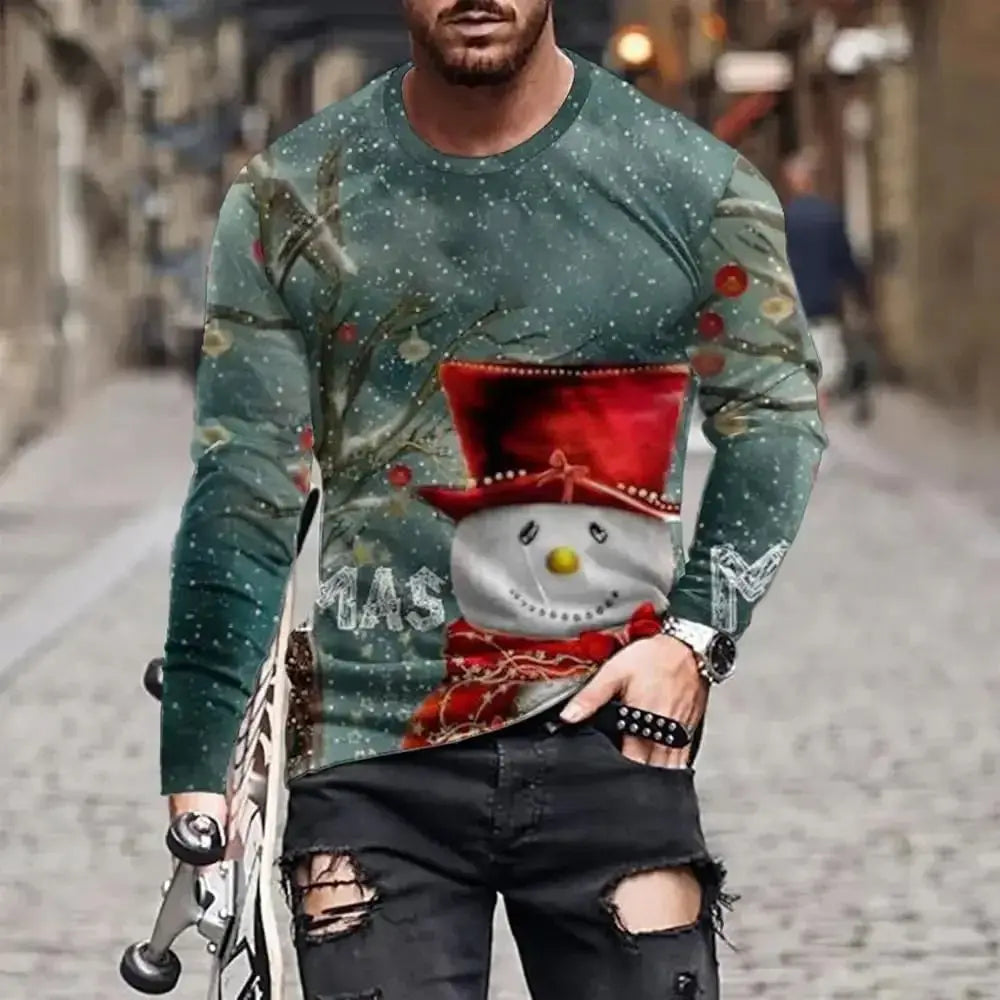Playera Navideña Hombre Manga Larga - Estampado 3D