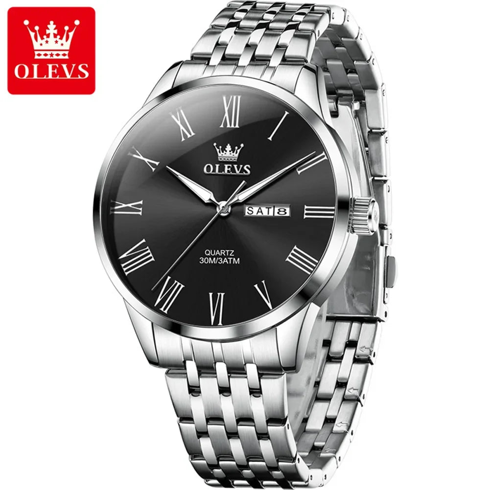 Reloj OLEVS de acero inoxidable para hombre, estilo empresarial minimalista, de lujo,