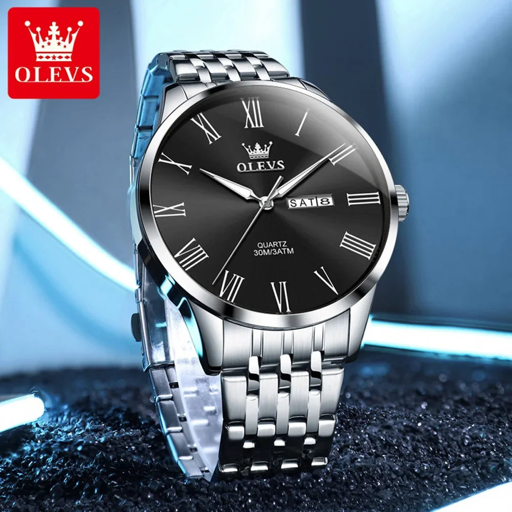 Reloj OLEVS de acero inoxidable para hombre, estilo empresarial minimalista, de lujo,