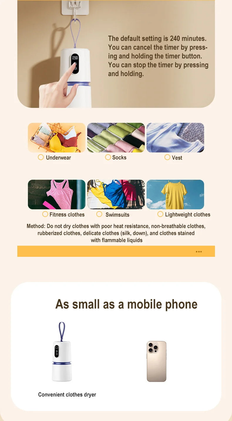 Secadora Portátil Mini de Viaje - Calentamiento PTC