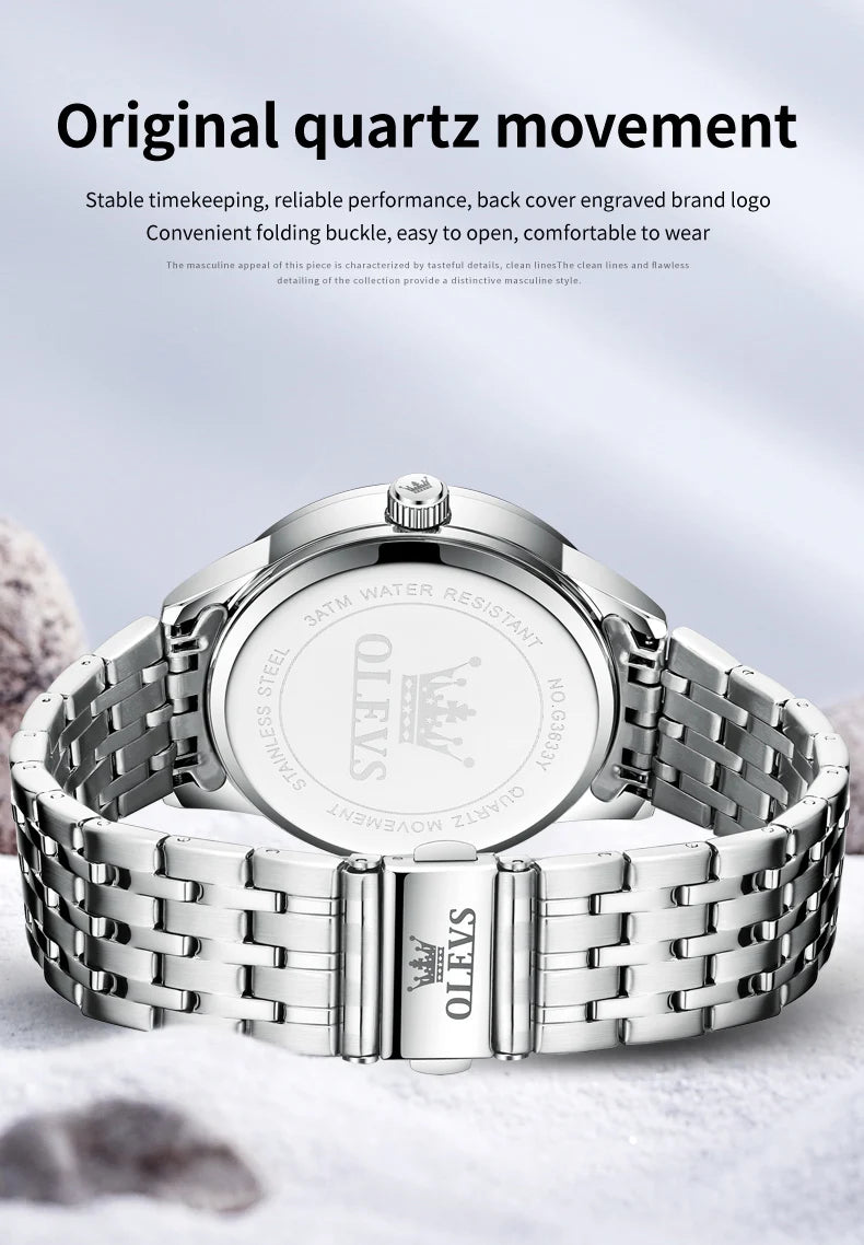 Reloj OLEVS de acero inoxidable para hombre, estilo empresarial minimalista, de lujo,