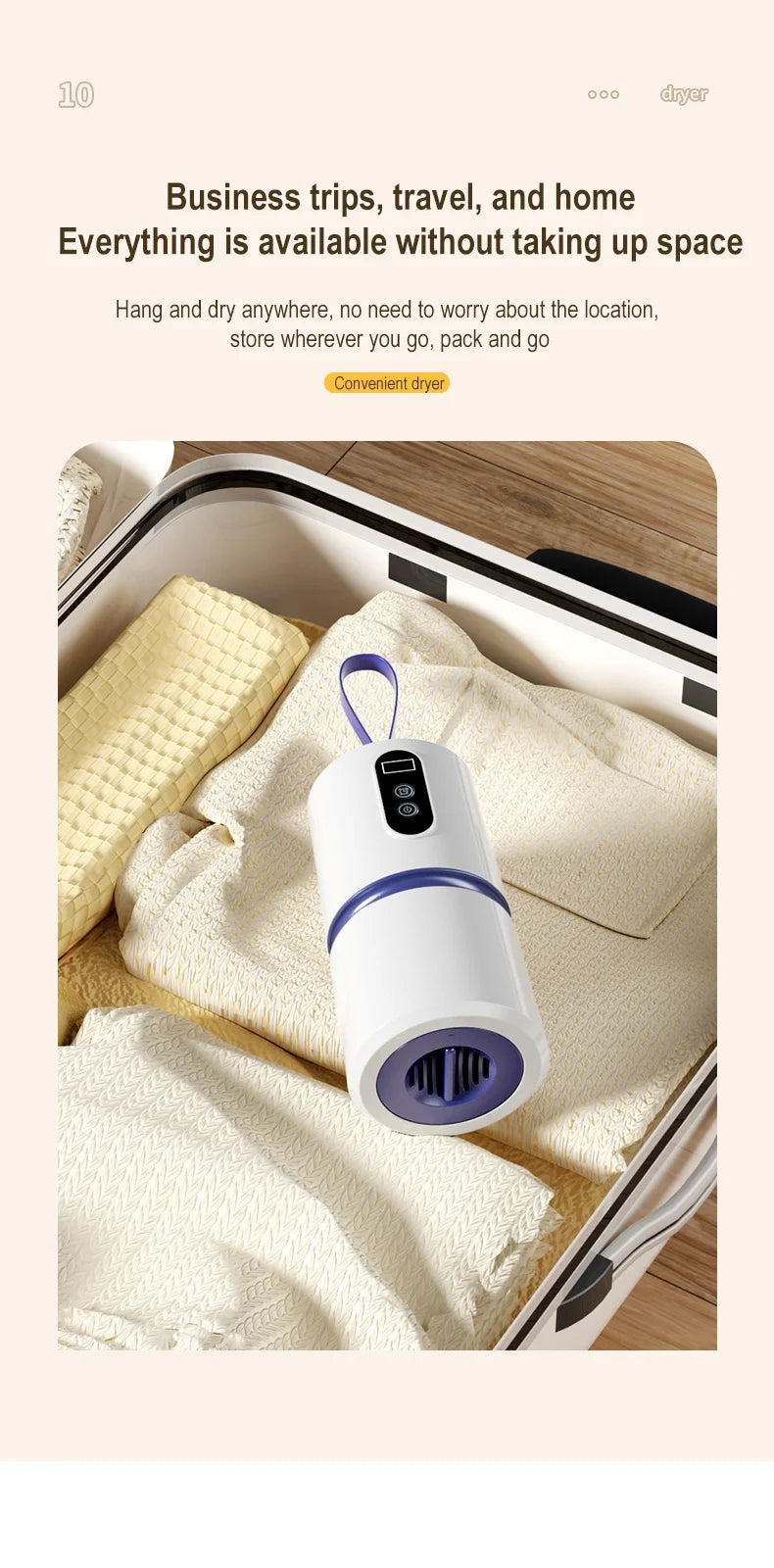 Secadora Portátil Mini de Viaje - Calentamiento PTC