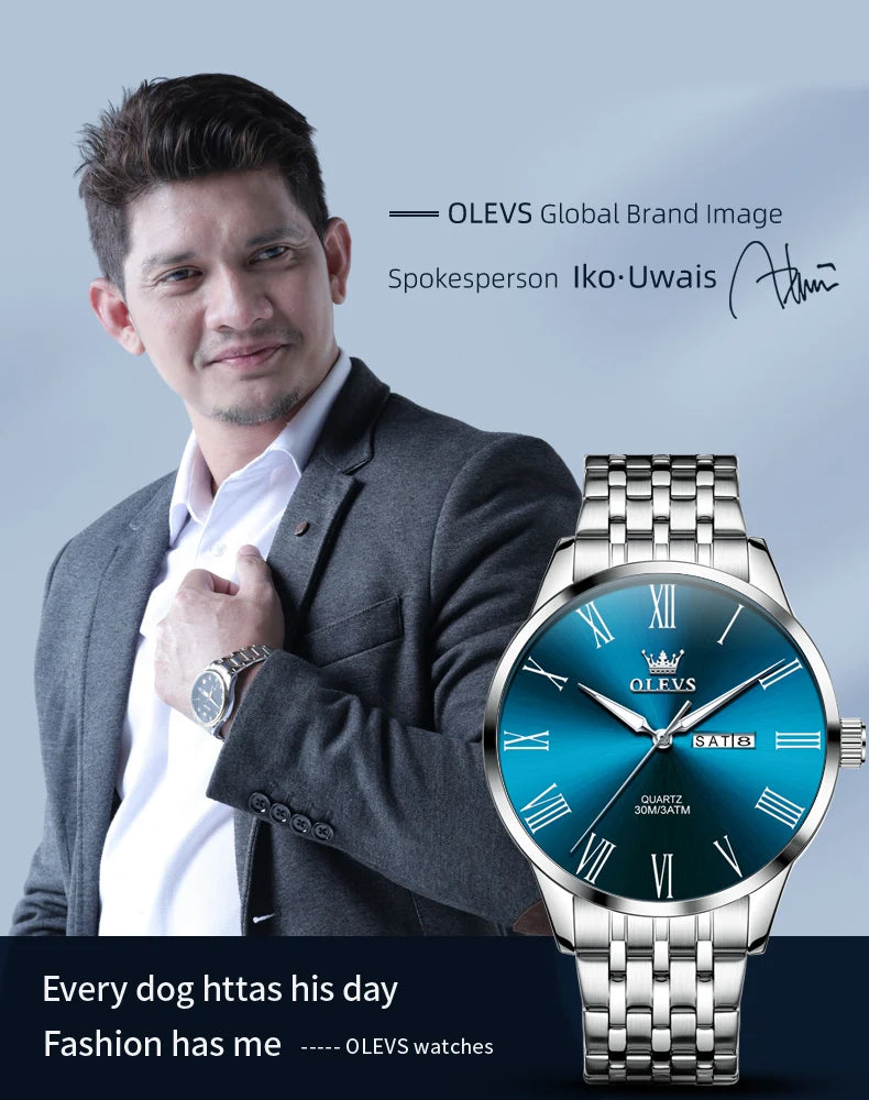 Reloj OLEVS de acero inoxidable para hombre, estilo empresarial minimalista, de lujo,