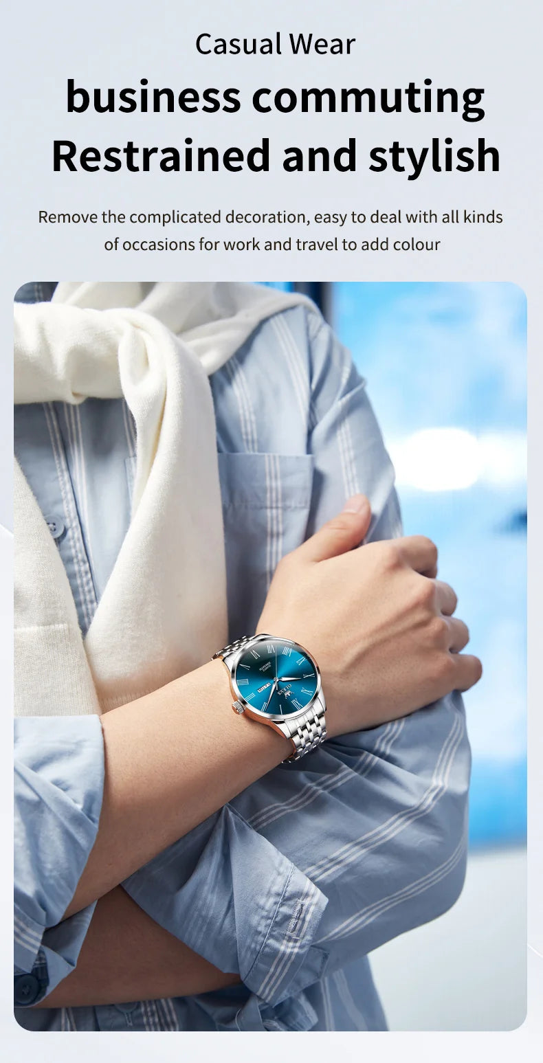 Reloj OLEVS de acero inoxidable para hombre, estilo empresarial minimalista, de lujo,