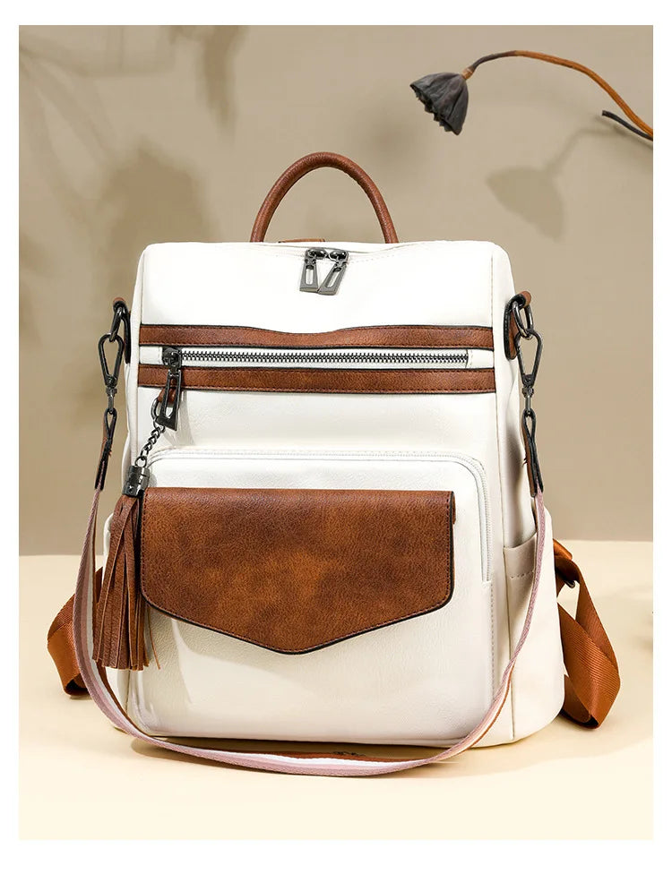 Mochila Retro Impermeable PU - Antirrobo Mujer