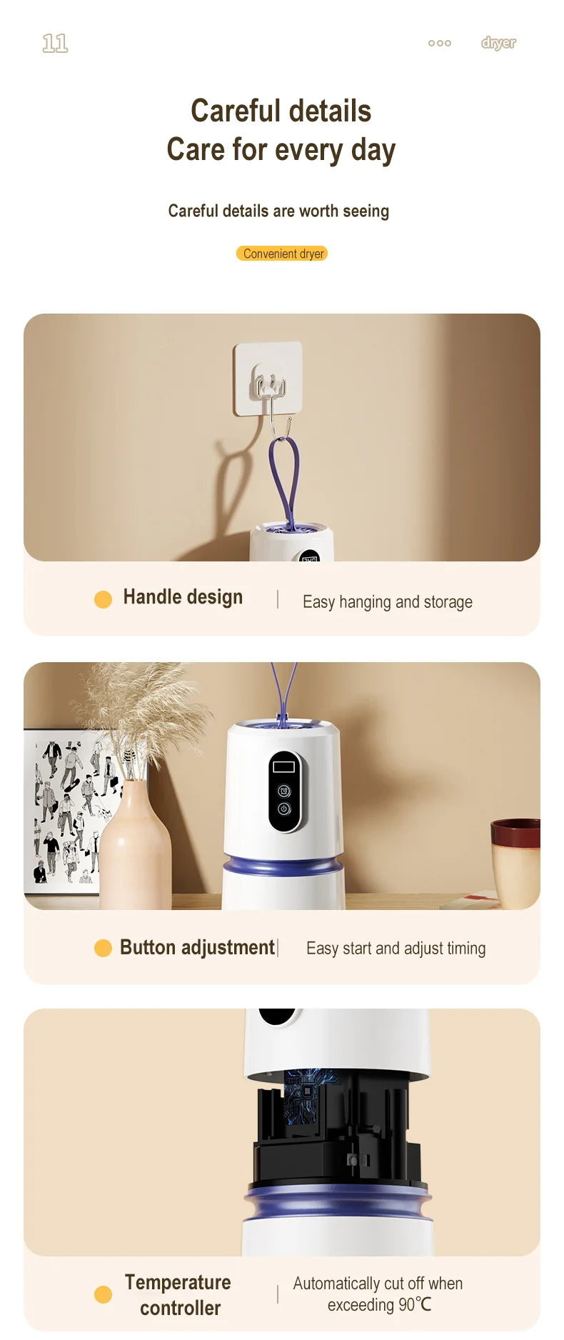 Secadora Portátil Mini de Viaje - Calentamiento PTC