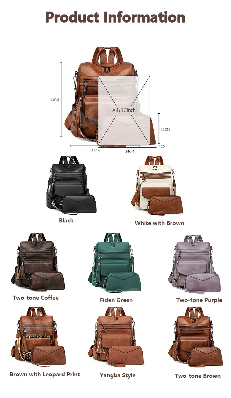 Mochila Retro Impermeable PU - Antirrobo Mujer