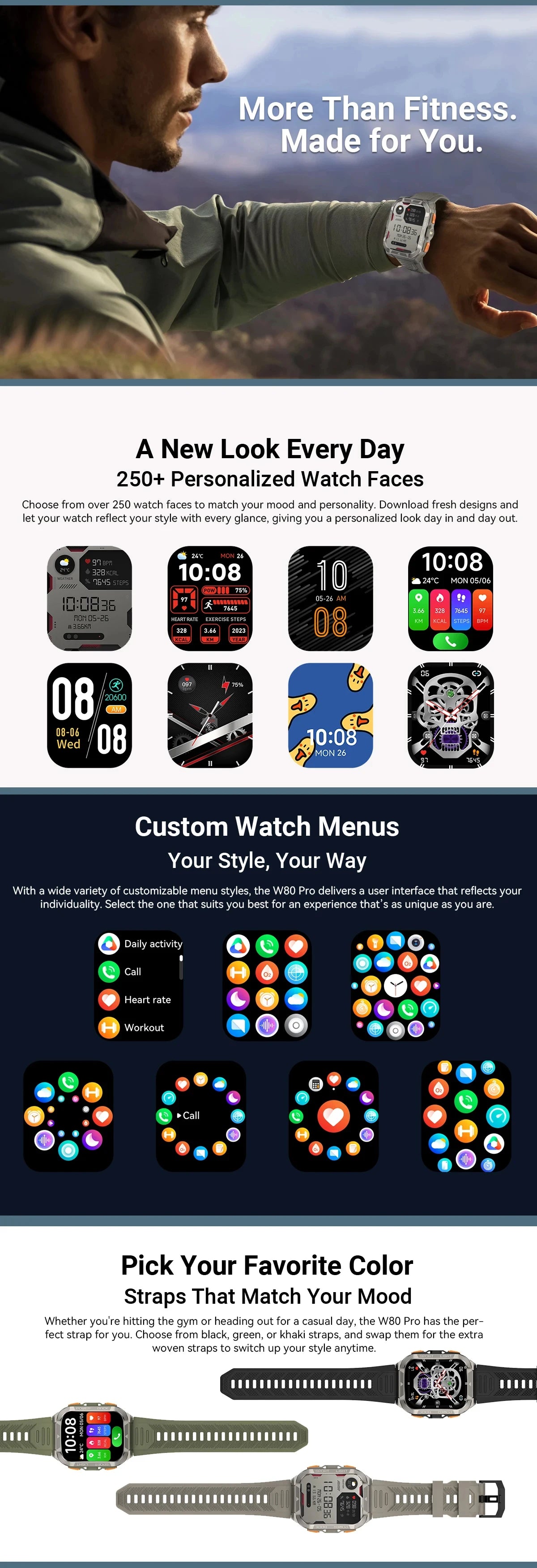 Reloj inteligente Blackview W80 Pro con pantalla de 1,91" y linterna LED para hombre