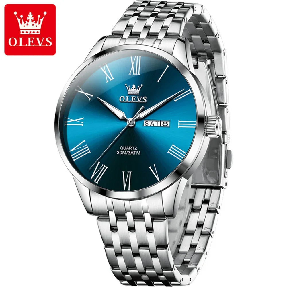 Reloj OLEVS de acero inoxidable para hombre, estilo empresarial minimalista, de lujo,