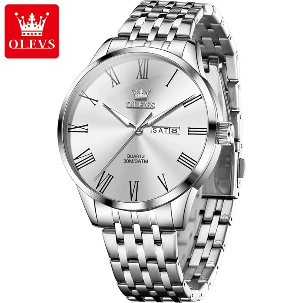 Reloj OLEVS de acero inoxidable para hombre, estilo empresarial minimalista, de lujo,