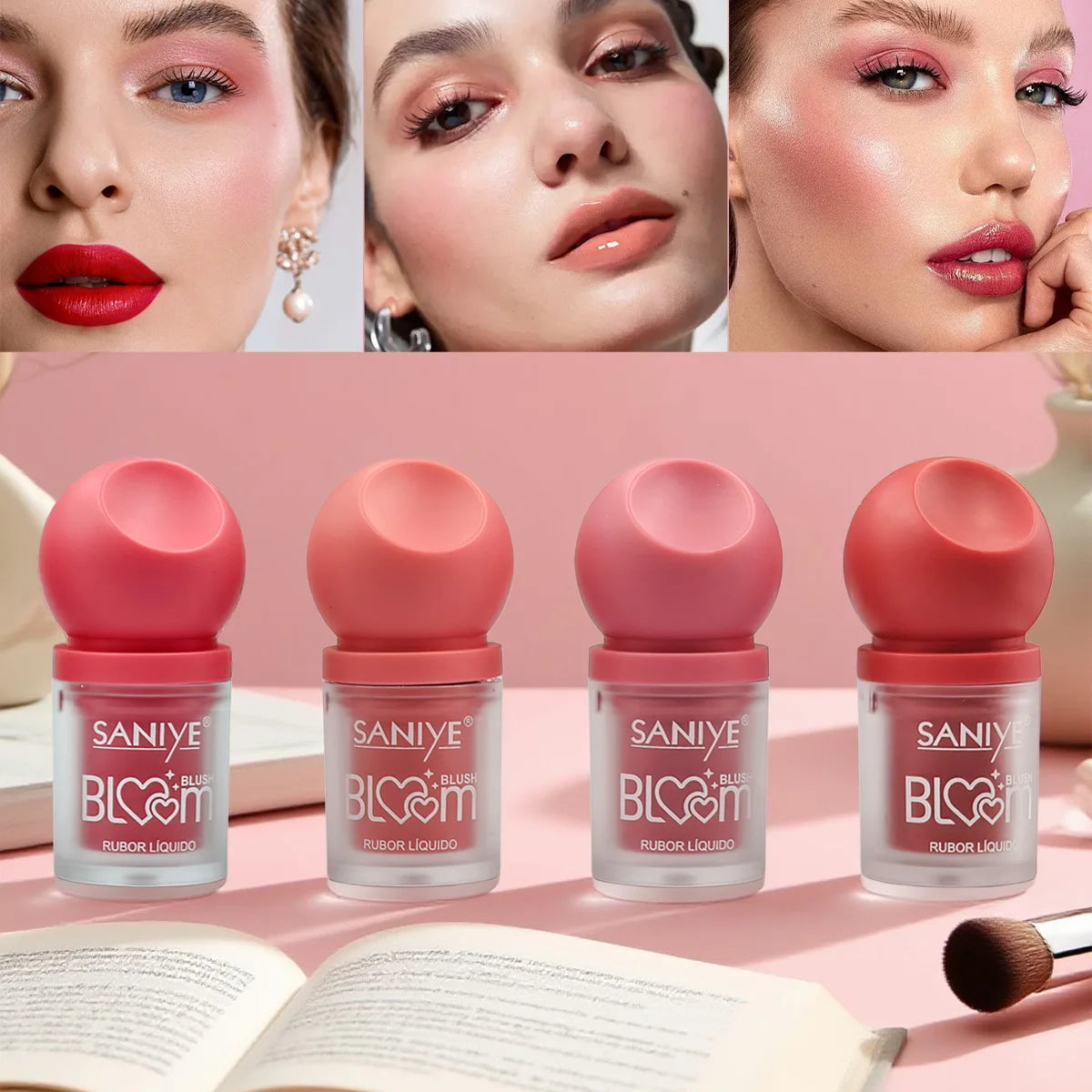 💖 Rubor SANIYE® con Pincel Integrado – 6 Tonos Naturales