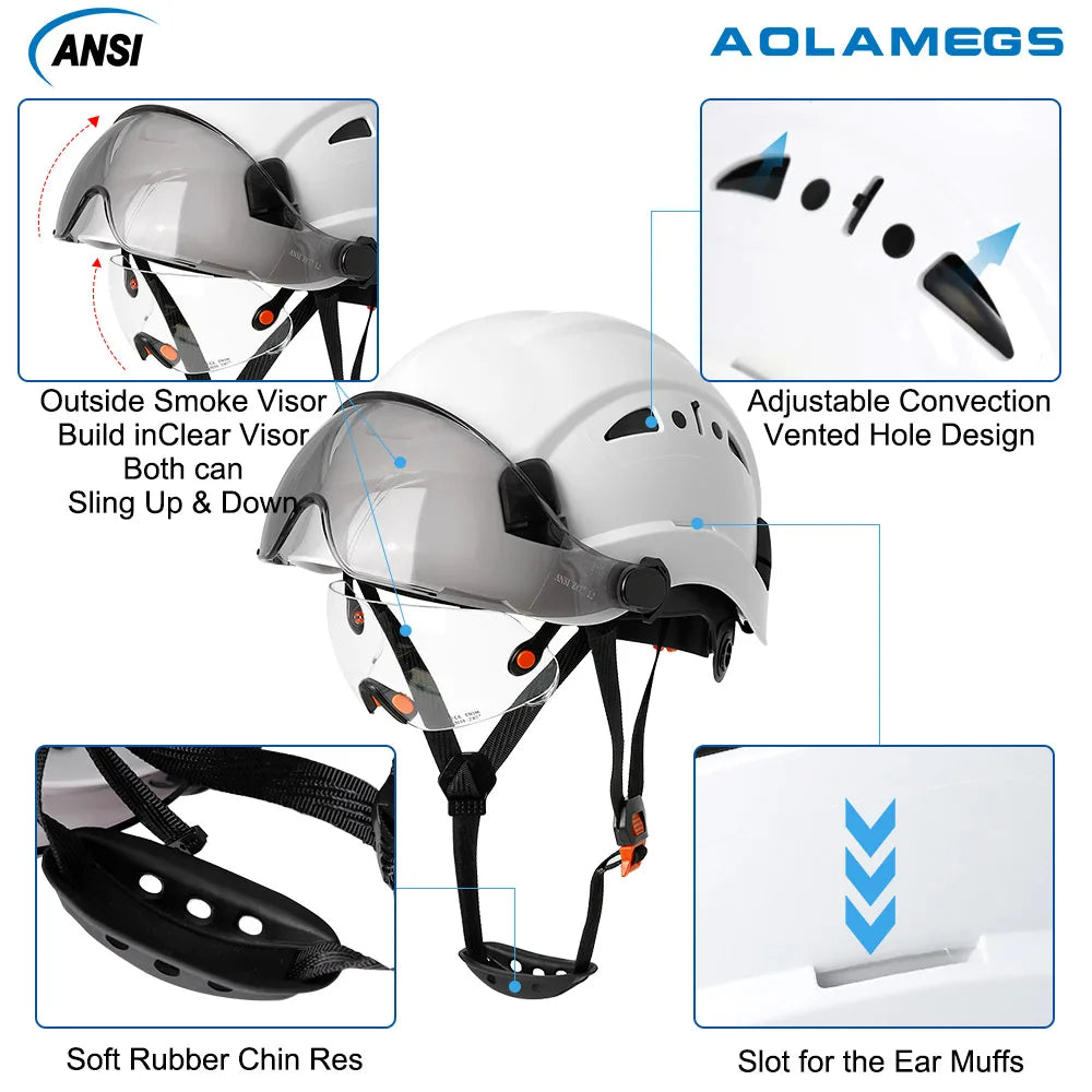 Casco de Seguridad CE con Doble Visera y Gafas