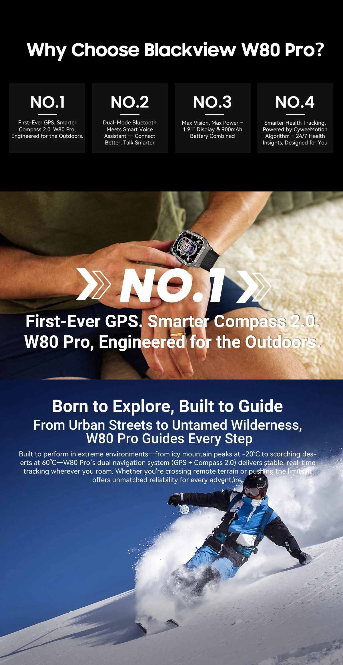 Reloj inteligente Blackview W80 Pro con pantalla de 1,91" y linterna LED para hombre