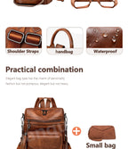 Mochila Retro Impermeable PU - Antirrobo Mujer