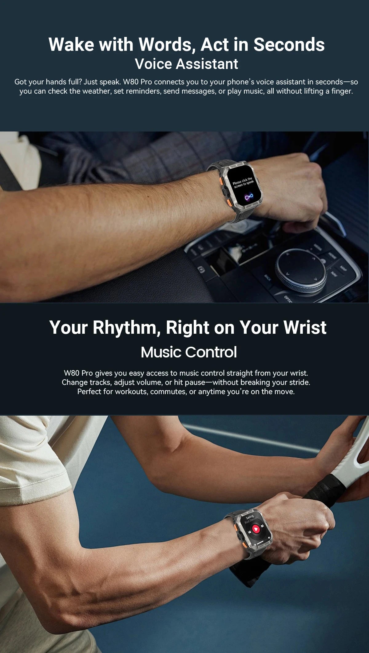 Reloj inteligente Blackview W80 Pro con pantalla de 1,91" y linterna LED para hombre