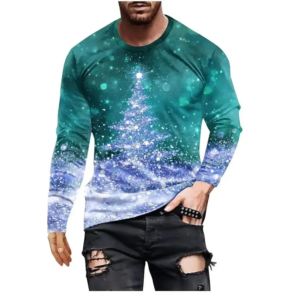 Playera Navideña Hombre Manga Larga - Estampado 3D