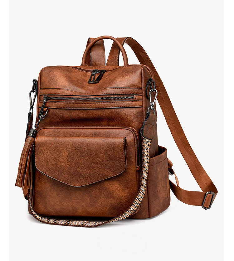 Mochila Retro Impermeable PU - Antirrobo Mujer