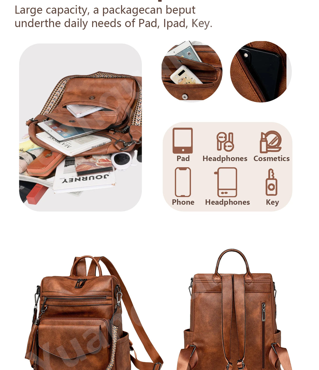 Mochila Retro Impermeable PU - Antirrobo Mujer