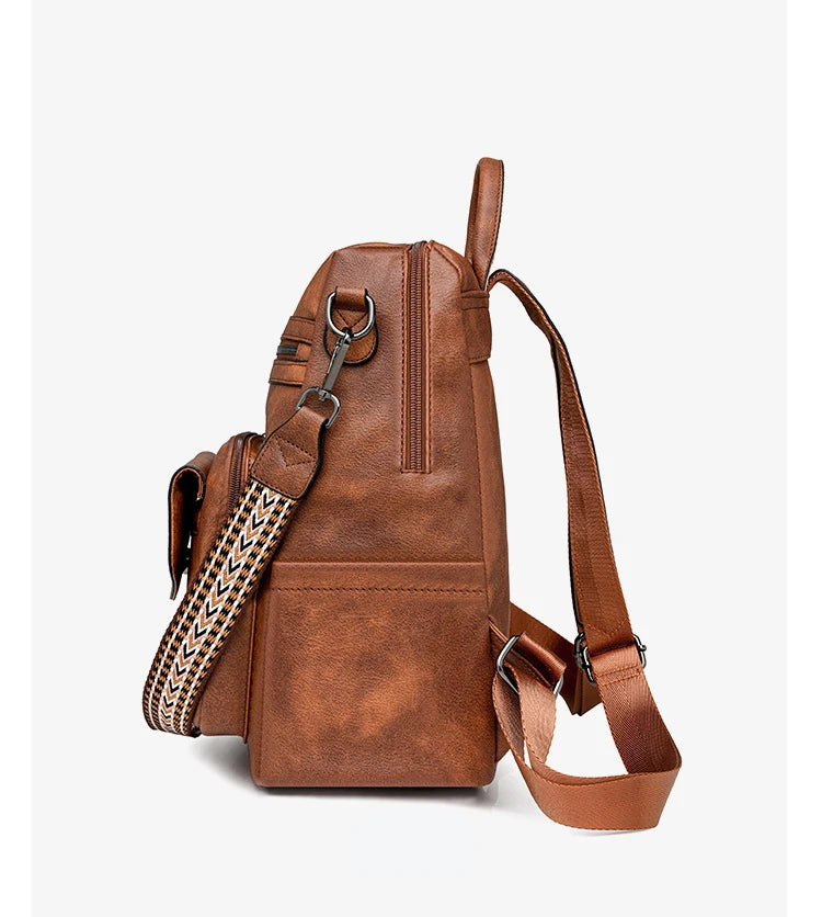 Mochila Retro Impermeable PU - Antirrobo Mujer