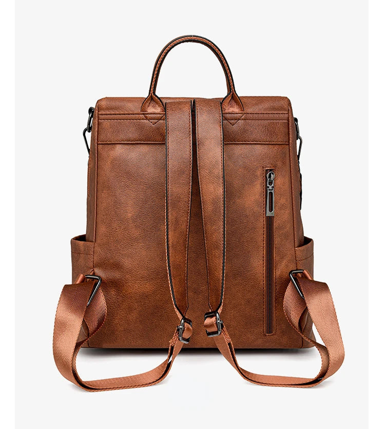 Mochila Retro Impermeable PU - Antirrobo Mujer