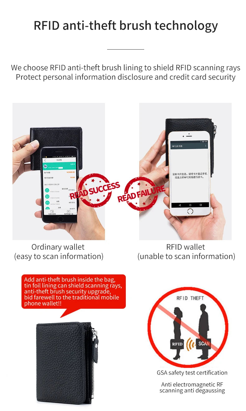 Cartera Corta Cuero Genuino - Estilo Japonés RFID