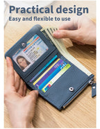 Cartera Corta Cuero Genuino - Estilo Japonés RFID